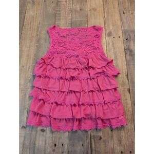 Abercrombie & Fitch Pink‎ Tiered Lace Ruffle Tank Top Shirt Womens Medium